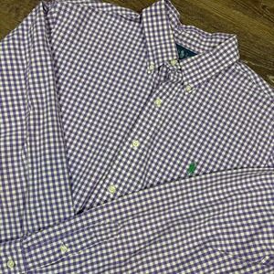 Ralph Lauren Shirt Men's XL Purple Gingahm Long Sleeve Button Down Custom‎ Fit
